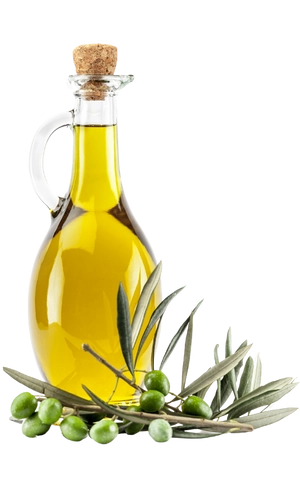 botella de aceite de oliva con olivas